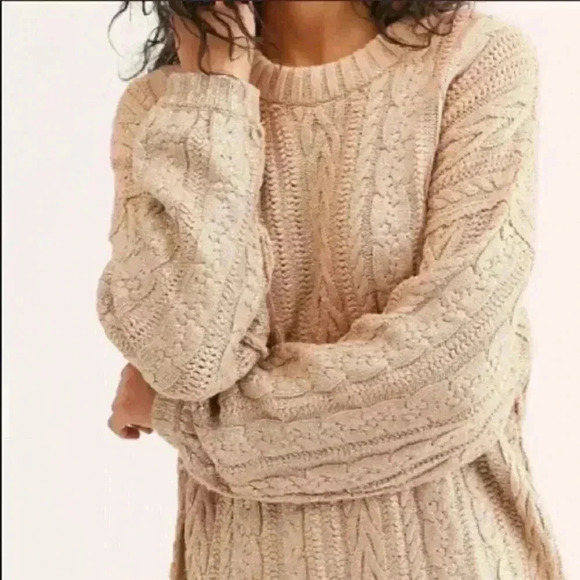 Free People As Good As Gold Cable Knit Sweater XL - Picture 4 of 5